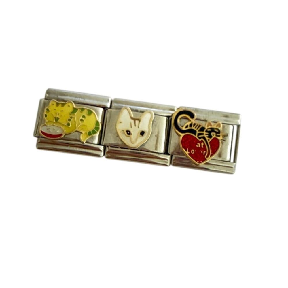 Cat Calico Pet Cartoon Heart 9mm Silver Stainless Steel Italian Charm Y2K NEW